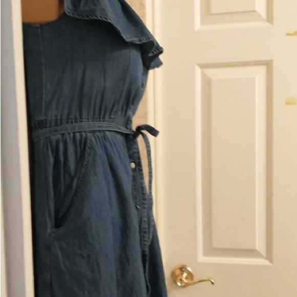 Express Faux Denim Off-Shoulder Ruffle Dress - Picture 8 of 12